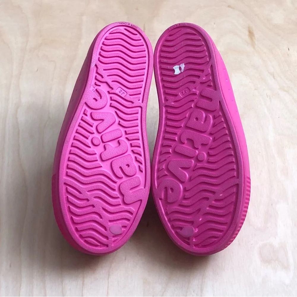 Native Bright Pink Blue Lined Clogs Girls Sz 2